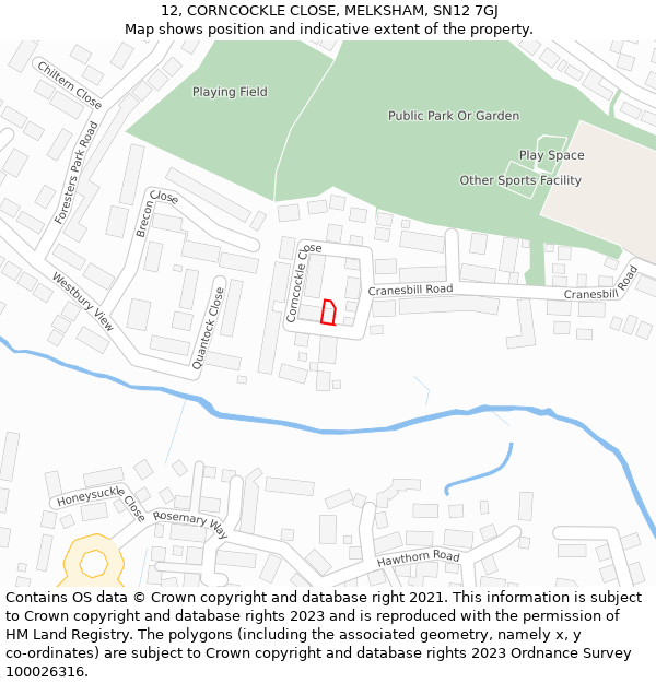 12, CORNCOCKLE CLOSE, MELKSHAM, SN12 7GJ: Location map and indicative extent of plot