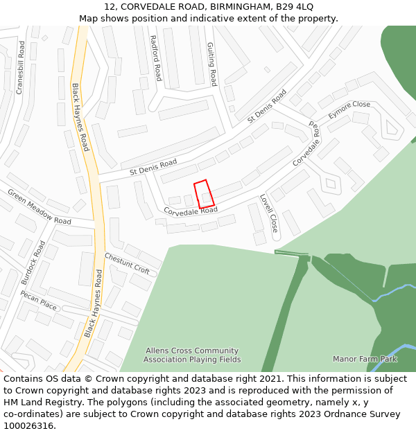 12, CORVEDALE ROAD, BIRMINGHAM, B29 4LQ: Location map and indicative extent of plot