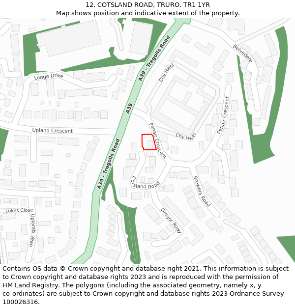 12, COTSLAND ROAD, TRURO, TR1 1YR: Location map and indicative extent of plot