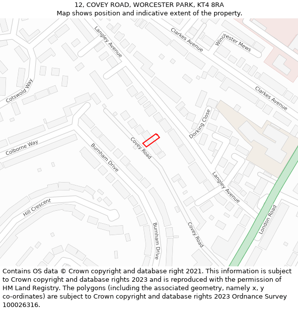 12, COVEY ROAD, WORCESTER PARK, KT4 8RA: Location map and indicative extent of plot