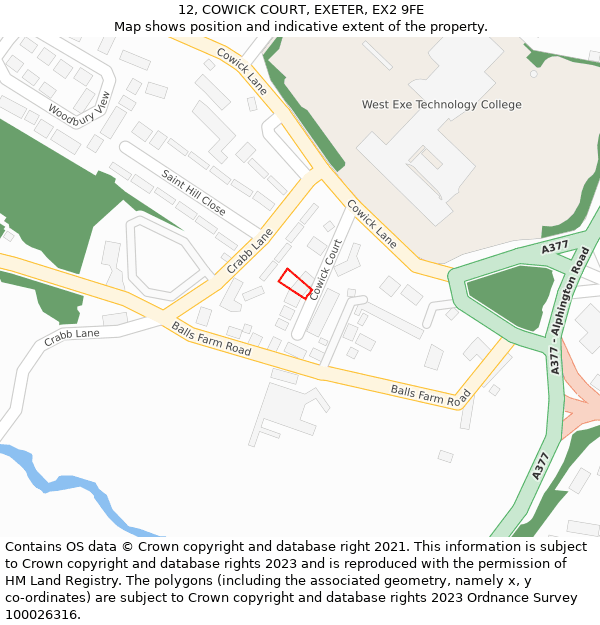 12, COWICK COURT, EXETER, EX2 9FE: Location map and indicative extent of plot