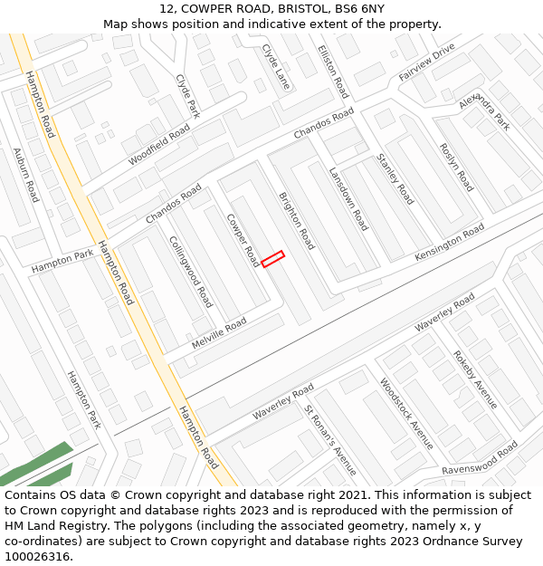 12, COWPER ROAD, BRISTOL, BS6 6NY: Location map and indicative extent of plot