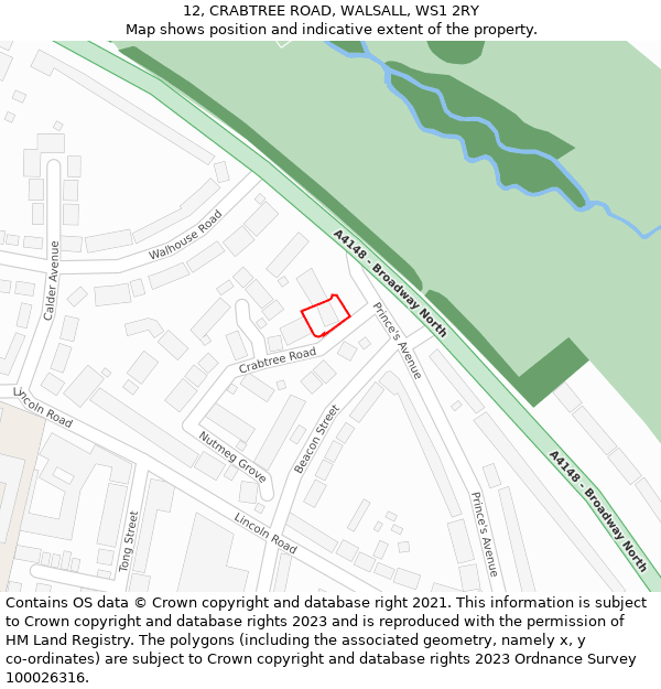 12, CRABTREE ROAD, WALSALL, WS1 2RY: Location map and indicative extent of plot