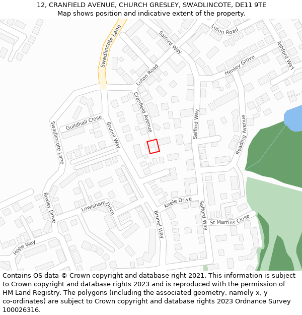 12, CRANFIELD AVENUE, CHURCH GRESLEY, SWADLINCOTE, DE11 9TE: Location map and indicative extent of plot