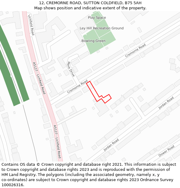 12, CREMORNE ROAD, SUTTON COLDFIELD, B75 5AH: Location map and indicative extent of plot