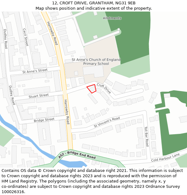 12, CROFT DRIVE, GRANTHAM, NG31 9EB: Location map and indicative extent of plot