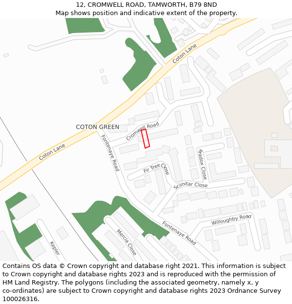 12, CROMWELL ROAD, TAMWORTH, B79 8ND: Location map and indicative extent of plot