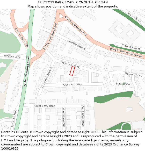12, CROSS PARK ROAD, PLYMOUTH, PL6 5AN: Location map and indicative extent of plot