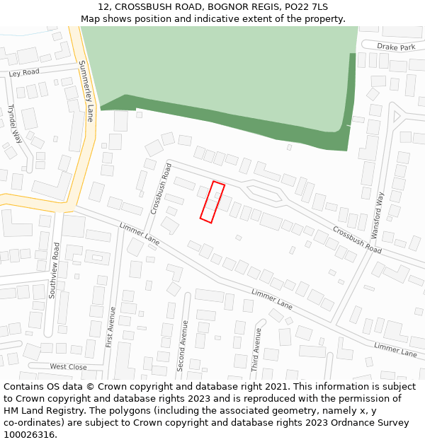 12, CROSSBUSH ROAD, BOGNOR REGIS, PO22 7LS: Location map and indicative extent of plot