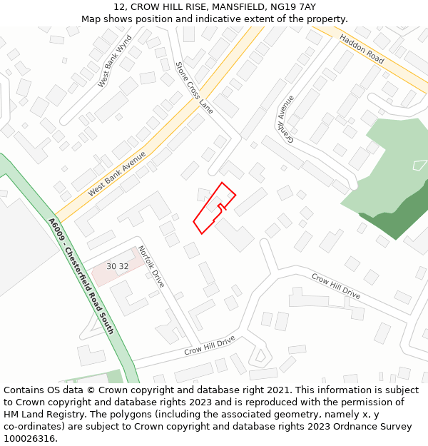 12, CROW HILL RISE, MANSFIELD, NG19 7AY: Location map and indicative extent of plot