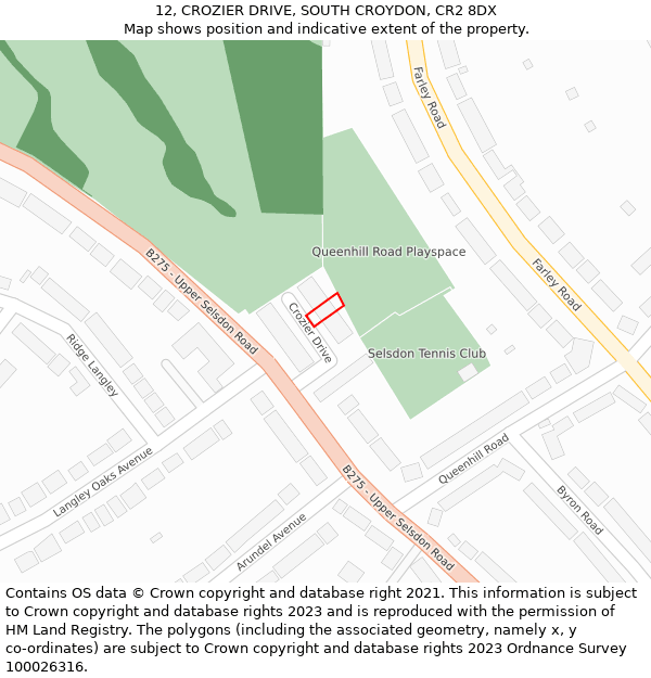 12, CROZIER DRIVE, SOUTH CROYDON, CR2 8DX: Location map and indicative extent of plot