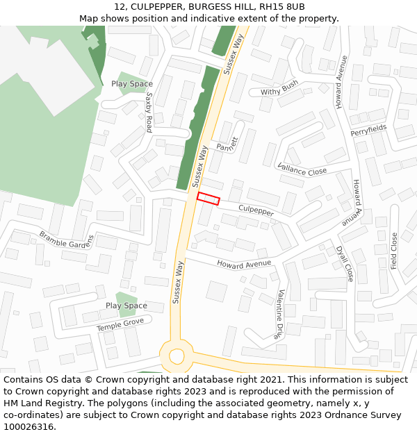 12, CULPEPPER, BURGESS HILL, RH15 8UB: Location map and indicative extent of plot