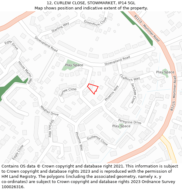 12, CURLEW CLOSE, STOWMARKET, IP14 5GL: Location map and indicative extent of plot