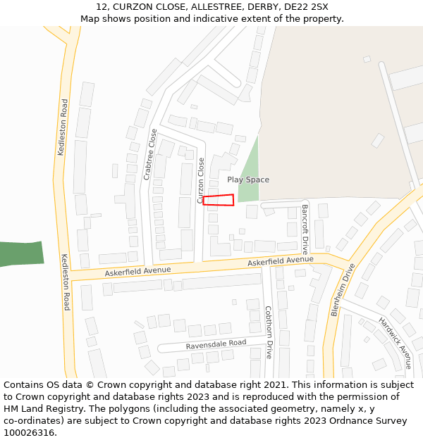 12, CURZON CLOSE, ALLESTREE, DERBY, DE22 2SX: Location map and indicative extent of plot