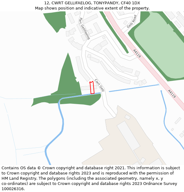 12, CWRT GELLIFAELOG, TONYPANDY, CF40 1DX: Location map and indicative extent of plot