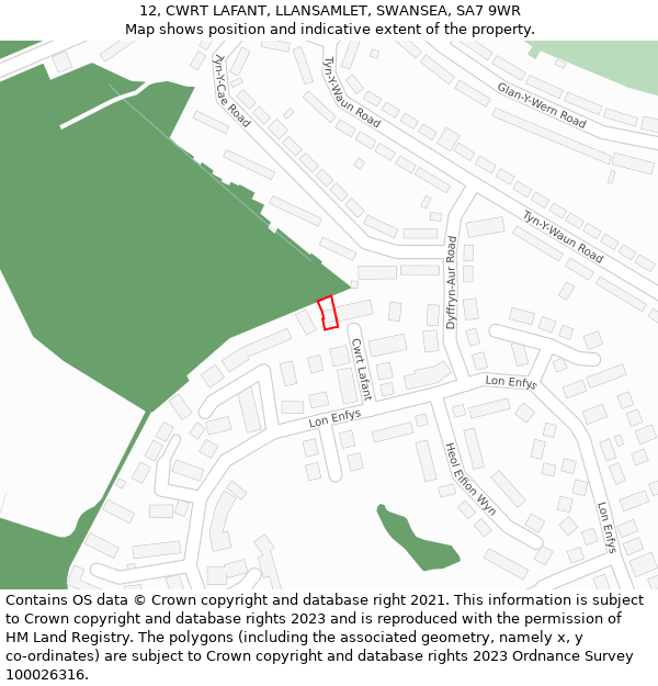 12, CWRT LAFANT, LLANSAMLET, SWANSEA, SA7 9WR: Location map and indicative extent of plot