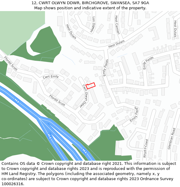 12, CWRT OLWYN DDWR, BIRCHGROVE, SWANSEA, SA7 9GA: Location map and indicative extent of plot