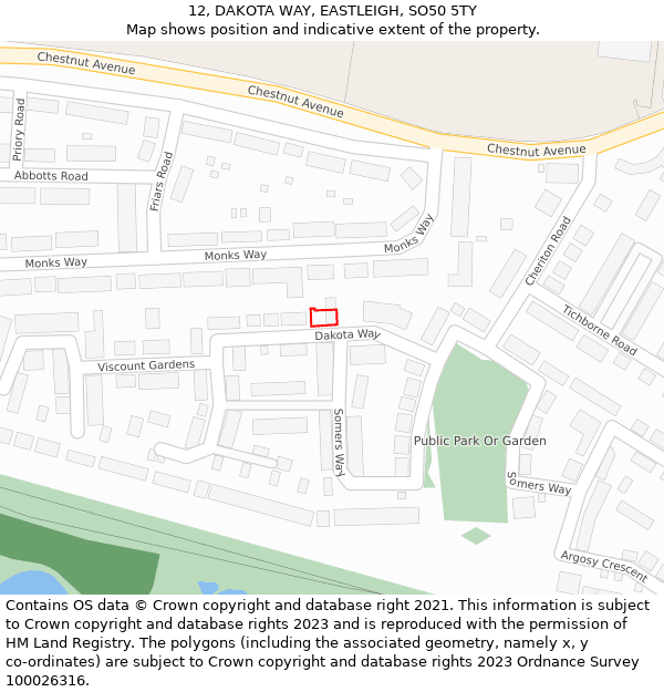 12, DAKOTA WAY, EASTLEIGH, SO50 5TY: Location map and indicative extent of plot