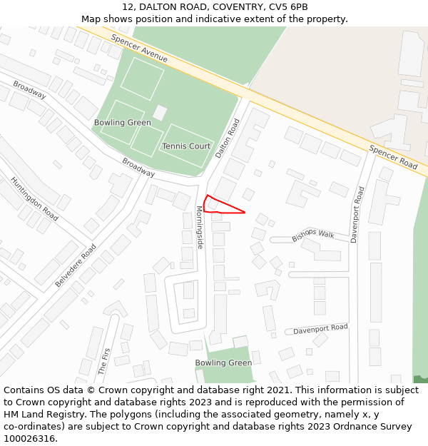12, DALTON ROAD, COVENTRY, CV5 6PB: Location map and indicative extent of plot