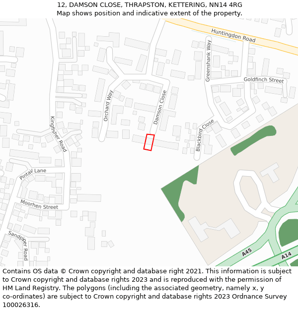 12, DAMSON CLOSE, THRAPSTON, KETTERING, NN14 4RG: Location map and indicative extent of plot