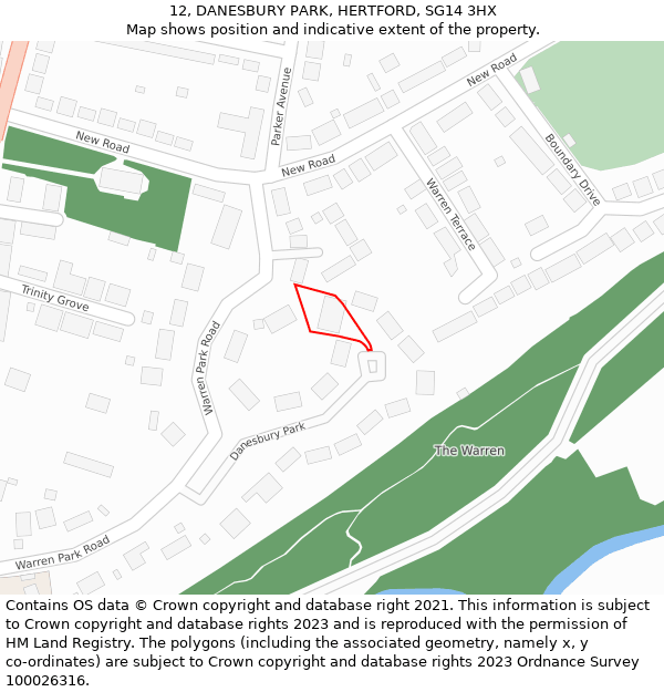 12, DANESBURY PARK, HERTFORD, SG14 3HX: Location map and indicative extent of plot