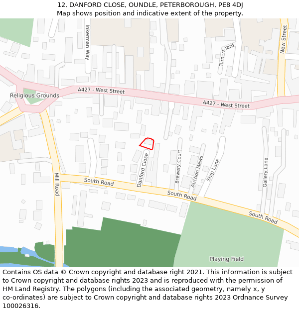 12, DANFORD CLOSE, OUNDLE, PETERBOROUGH, PE8 4DJ: Location map and indicative extent of plot
