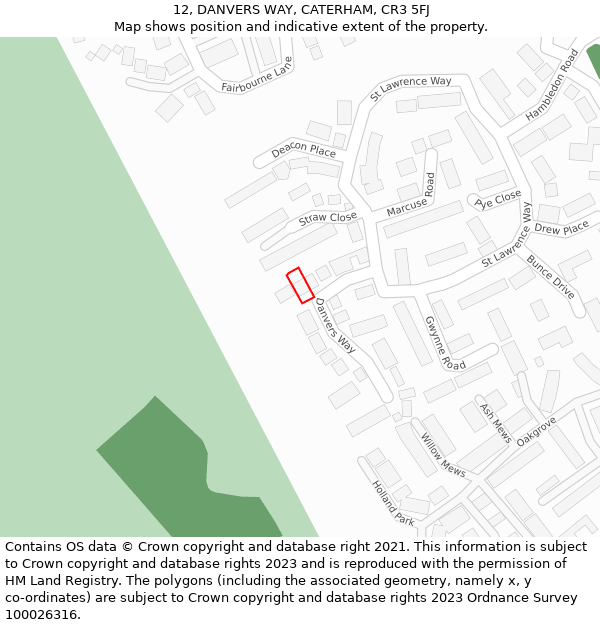 12, DANVERS WAY, CATERHAM, CR3 5FJ: Location map and indicative extent of plot