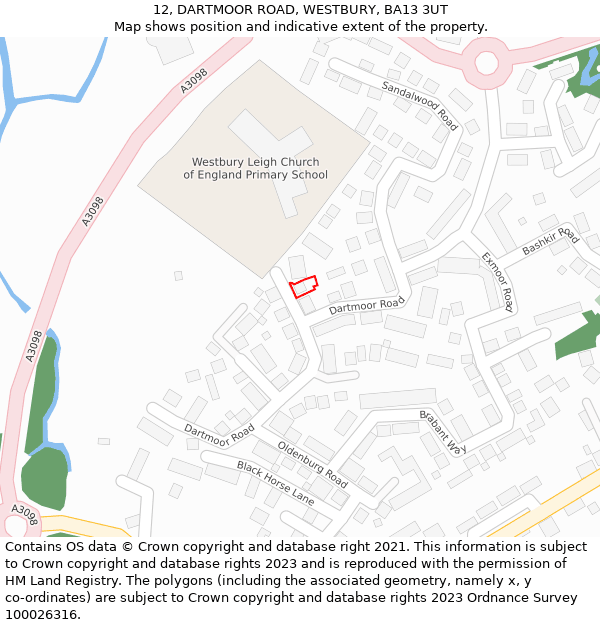 12, DARTMOOR ROAD, WESTBURY, BA13 3UT: Location map and indicative extent of plot