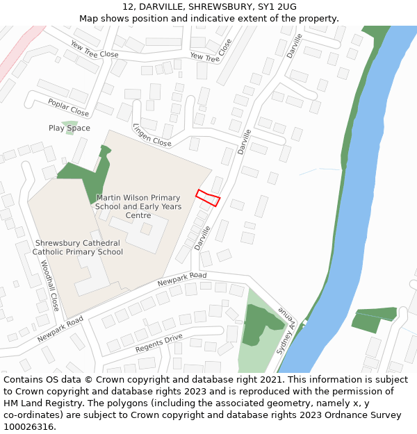 12, DARVILLE, SHREWSBURY, SY1 2UG: Location map and indicative extent of plot