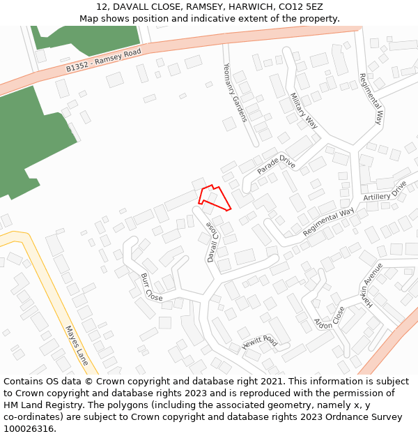 12, DAVALL CLOSE, RAMSEY, HARWICH, CO12 5EZ: Location map and indicative extent of plot