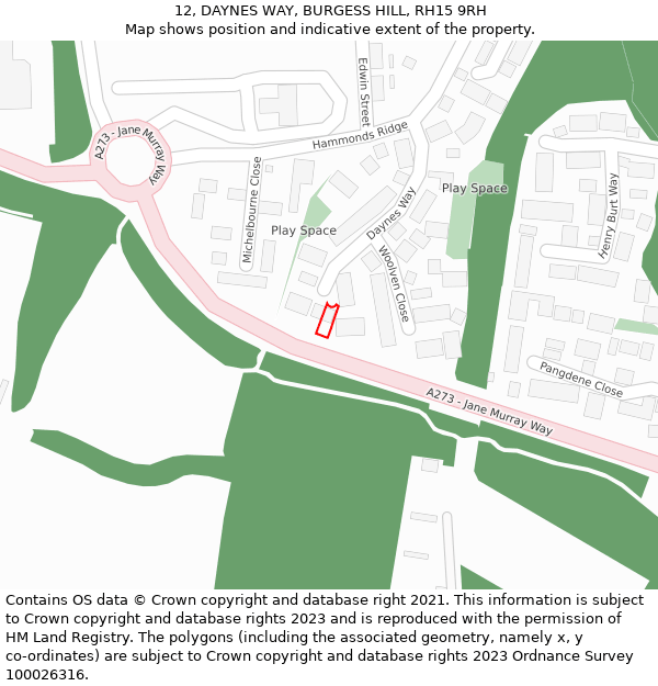 12, DAYNES WAY, BURGESS HILL, RH15 9RH: Location map and indicative extent of plot