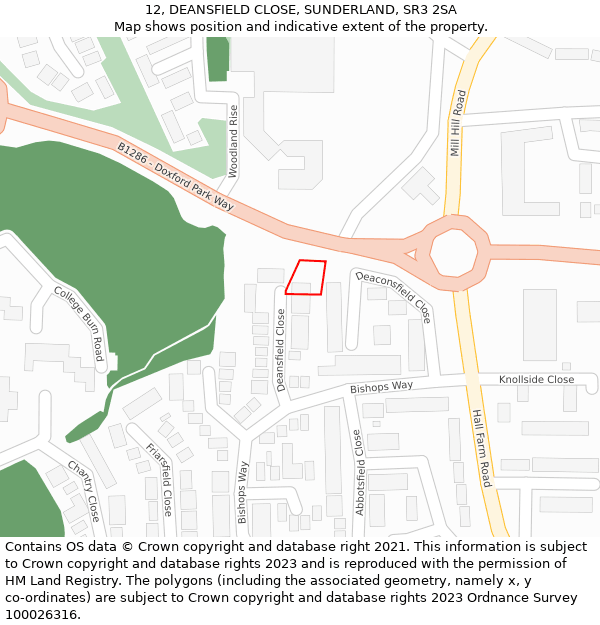 12, DEANSFIELD CLOSE, SUNDERLAND, SR3 2SA: Location map and indicative extent of plot