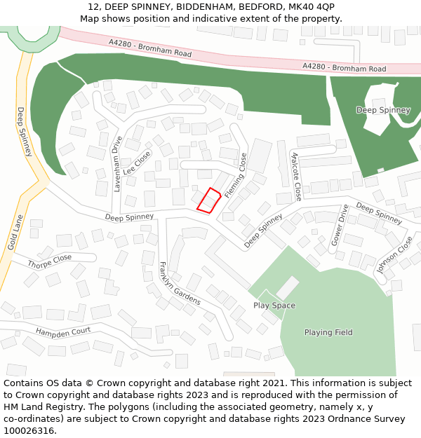 12, DEEP SPINNEY, BIDDENHAM, BEDFORD, MK40 4QP: Location map and indicative extent of plot