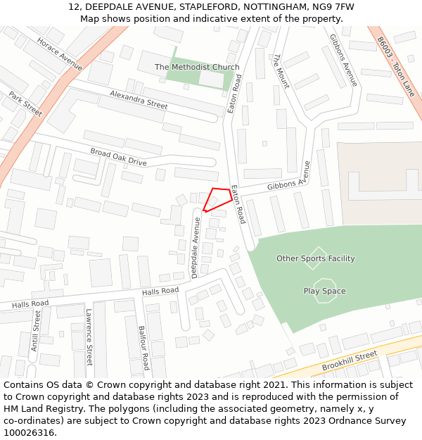 12, DEEPDALE AVENUE, STAPLEFORD, NOTTINGHAM, NG9 7FW: Location map and indicative extent of plot
