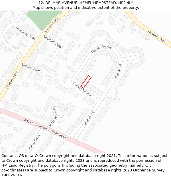 12, DELMAR AVENUE, HEMEL HEMPSTEAD, HP2 4LY: Location map and indicative extent of plot