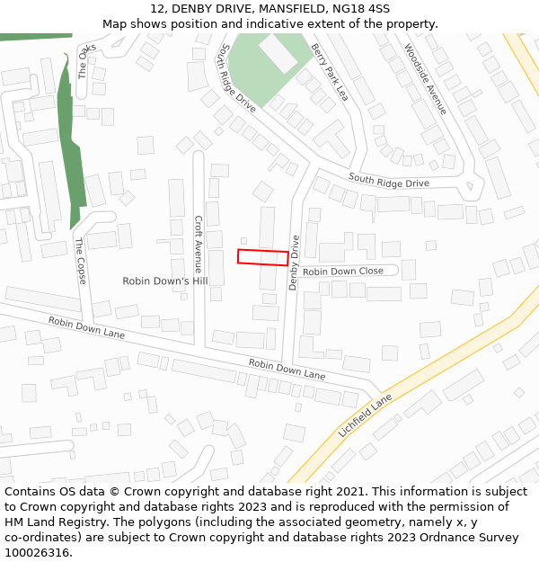 12, DENBY DRIVE, MANSFIELD, NG18 4SS: Location map and indicative extent of plot