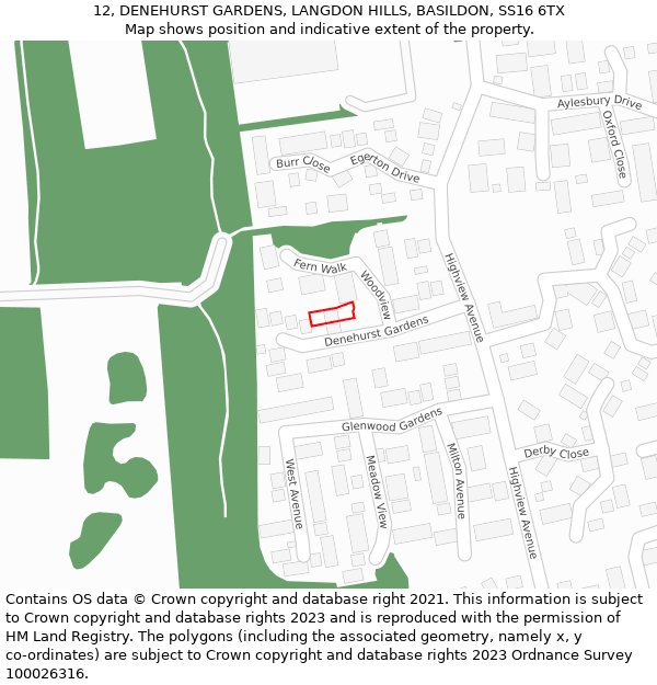 12, DENEHURST GARDENS, LANGDON HILLS, BASILDON, SS16 6TX: Location map and indicative extent of plot