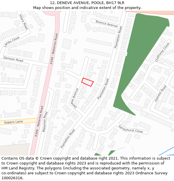 12, DENEVE AVENUE, POOLE, BH17 9LR: Location map and indicative extent of plot