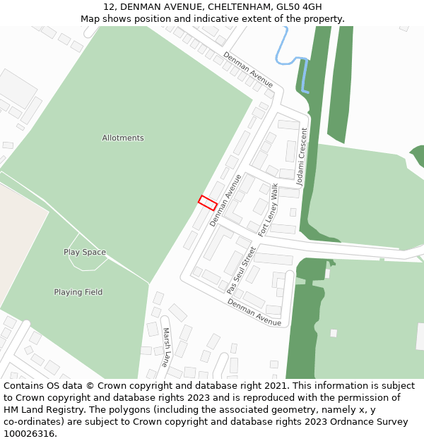 12, DENMAN AVENUE, CHELTENHAM, GL50 4GH: Location map and indicative extent of plot