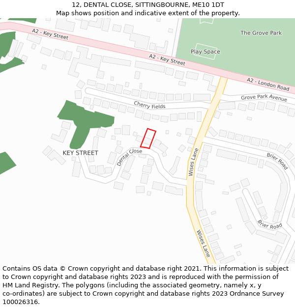 12, DENTAL CLOSE, SITTINGBOURNE, ME10 1DT: Location map and indicative extent of plot