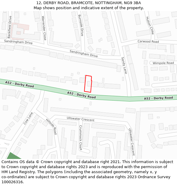 12, DERBY ROAD, BRAMCOTE, NOTTINGHAM, NG9 3BA: Location map and indicative extent of plot