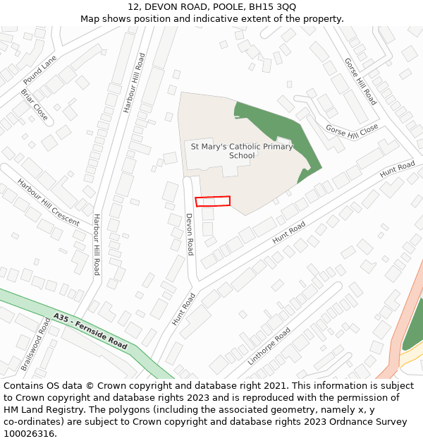 12, DEVON ROAD, POOLE, BH15 3QQ: Location map and indicative extent of plot