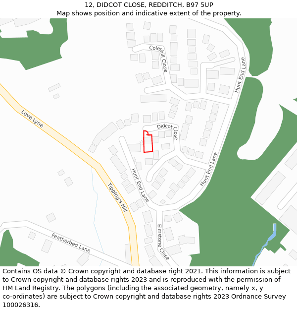 12, DIDCOT CLOSE, REDDITCH, B97 5UP: Location map and indicative extent of plot