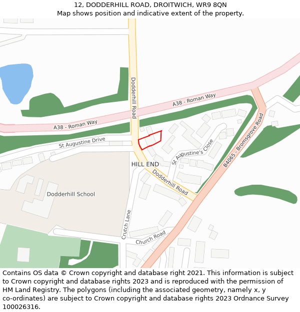 12, DODDERHILL ROAD, DROITWICH, WR9 8QN: Location map and indicative extent of plot