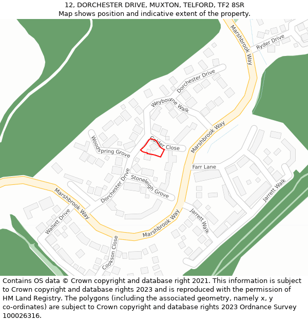 12, DORCHESTER DRIVE, MUXTON, TELFORD, TF2 8SR: Location map and indicative extent of plot