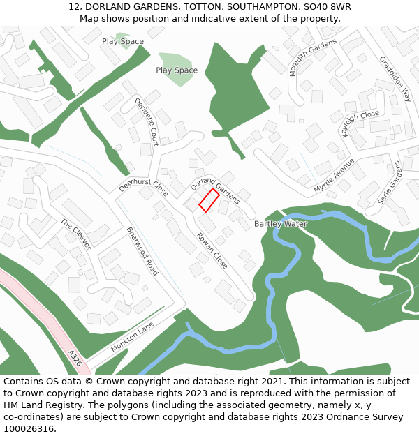 12, DORLAND GARDENS, TOTTON, SOUTHAMPTON, SO40 8WR: Location map and indicative extent of plot