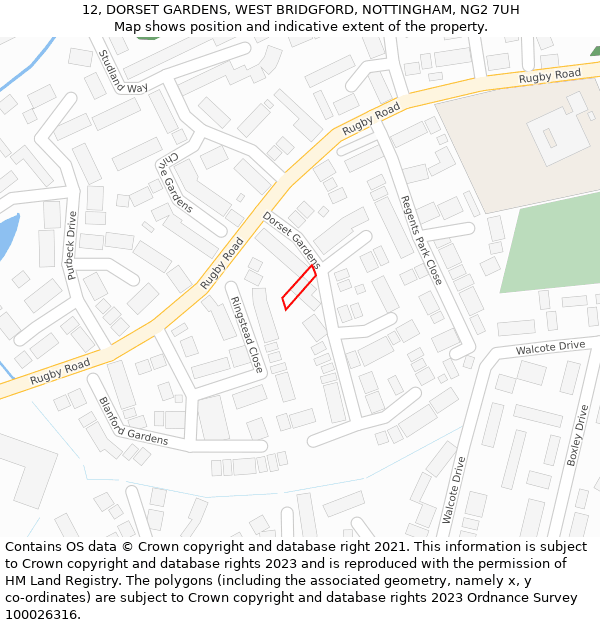 12, DORSET GARDENS, WEST BRIDGFORD, NOTTINGHAM, NG2 7UH: Location map and indicative extent of plot