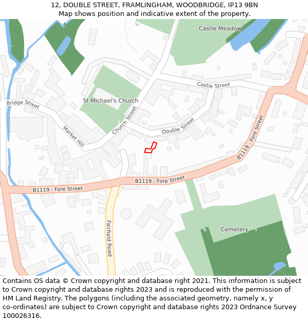 12, DOUBLE STREET, FRAMLINGHAM, WOODBRIDGE, IP13 9BN: Location map and indicative extent of plot