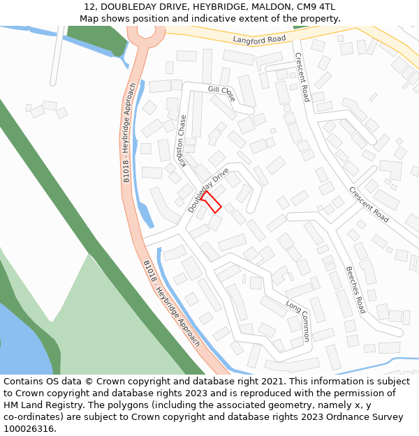 12, DOUBLEDAY DRIVE, HEYBRIDGE, MALDON, CM9 4TL: Location map and indicative extent of plot