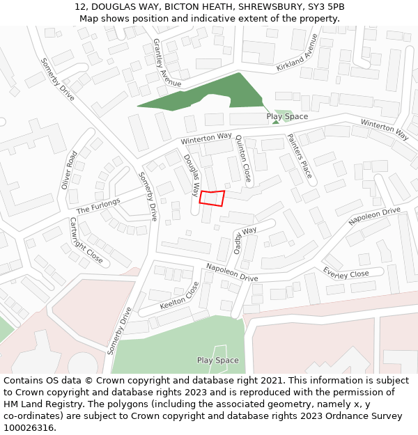 12, DOUGLAS WAY, BICTON HEATH, SHREWSBURY, SY3 5PB: Location map and indicative extent of plot